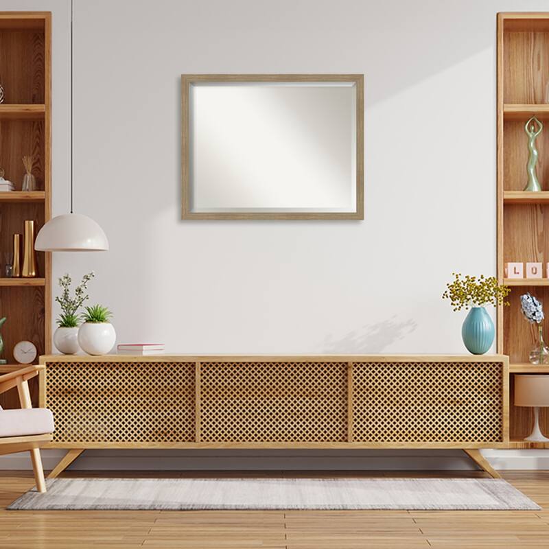 Woodgrain Stripe Beveled Wood Framed Wall Mirror