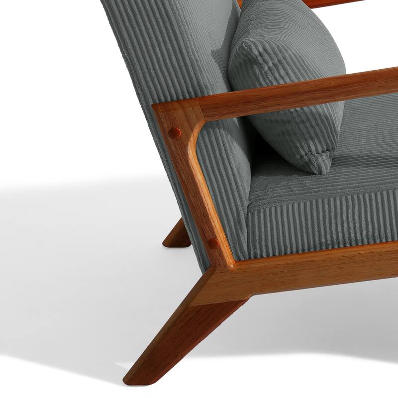 25" W Mid Century Upholstered Wood Accent Chair with Pillow set of 2