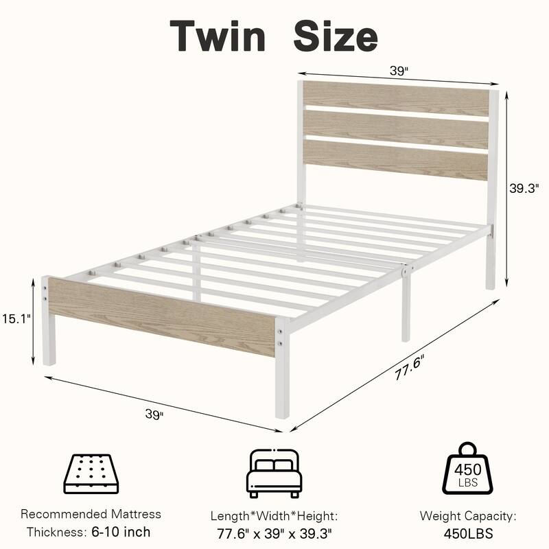 VECELO Industrial Wood Bed Frame with Headboard Twin Size Beds/Full Size Beds/Queen Size Beds
