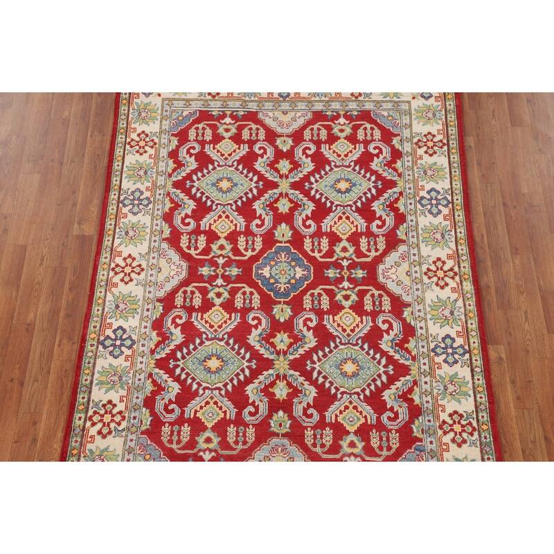 Red Kazak Oriental Area Rug Handmade Foyer Wool Carpet - 5'0" x 7'3"