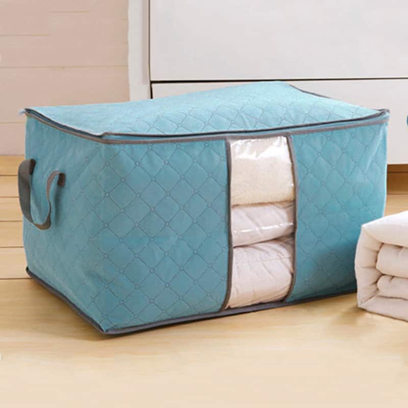 Bamboo Charcoal Zippered Handles Cloths Quilt Bedding Storage Bag Case - 22.8" x 16.1" x 13.8"(L*W*H)
