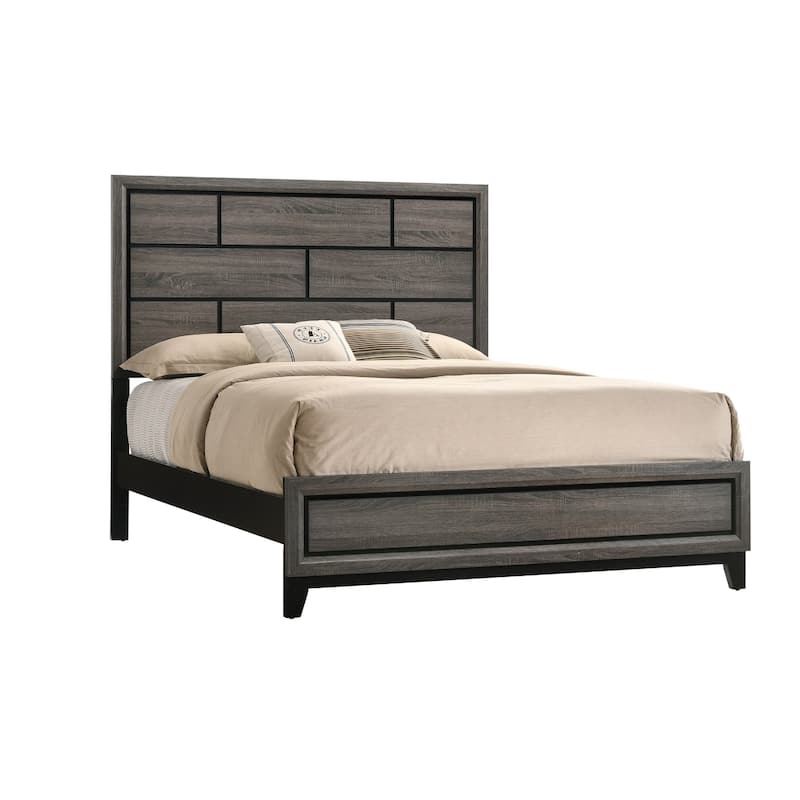 Grooved Panel Contemporary Eastern King Bed with Tapered Legs, Gray
