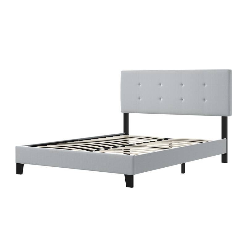 Upholstered Platform Bed Frame with Tufted Headboard