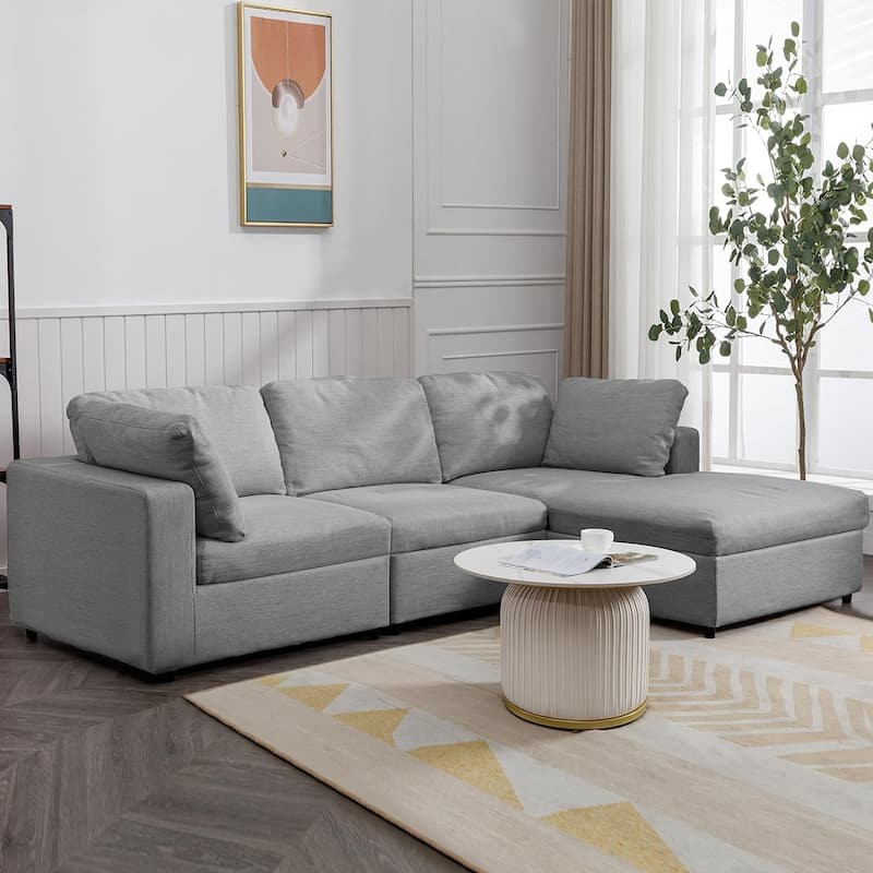 Mixoy Sectional L-Shaped Sofa Couch,Modern Upholstered 3-Seat Sofa with Pillows and Lounge Chaise - 106.7in*70in*33.5in - Dark Grey - Reversible