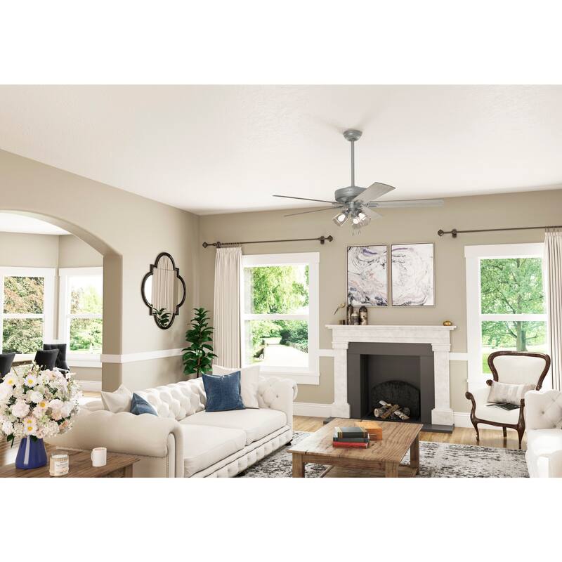 Hunter 60" Crestfield Ceiling Fan w/3-Light LED Light, Pull Chain - Farmhouse, Transitional, Rustic - Exclusive SureSpeed!