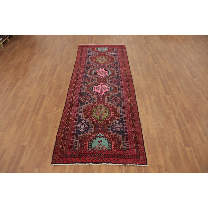 Hand Knotted Oriental 100% Wool Carpet Traditional Tribal Red Gharajeh Runner Rug - 10' 3'' X 3' 11''