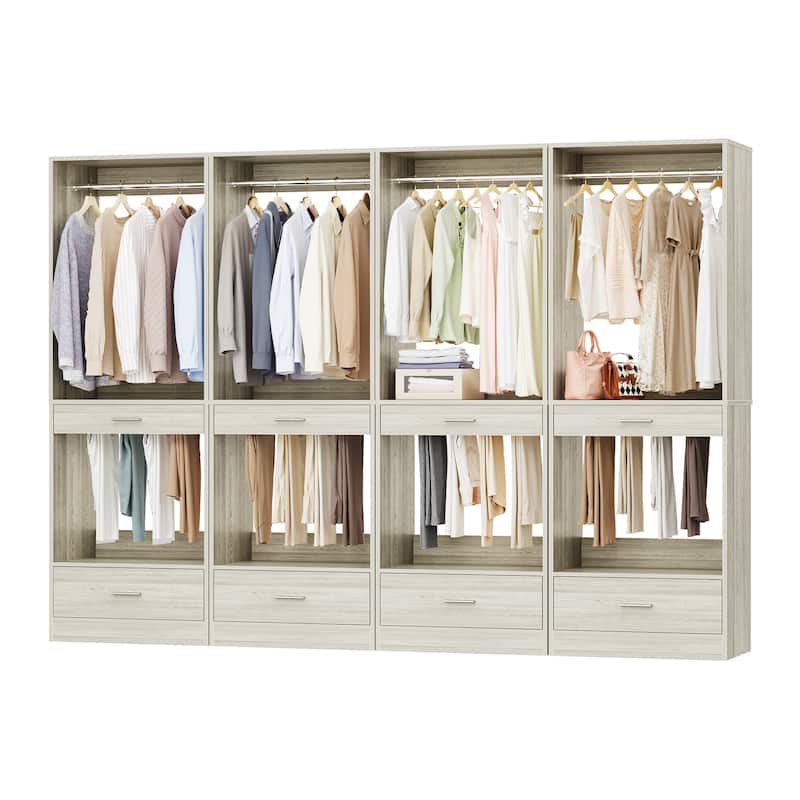 Qvella 23.6'' W Closet System with Hanging Rods and Wooden Drawers, Modular Walk-In Closet Organizer with Pants Rack