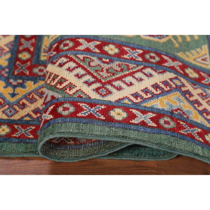 Green Kazak Accent Rug Handmade Wool Carpet - 3'3" x 4'11"