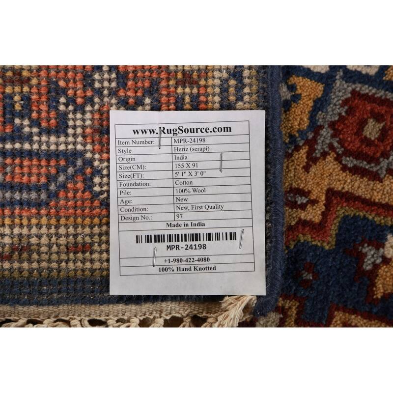 Blue Heriz Serapi Indian Foyer Rug Handmade Wool Carpet - 3'0"x 5'1"