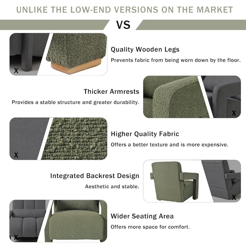 Lounge Chair with Right-Angle Armrests, Comfy Upholstered Reading Chair, Accent Chair with Square Wooden Block Legs