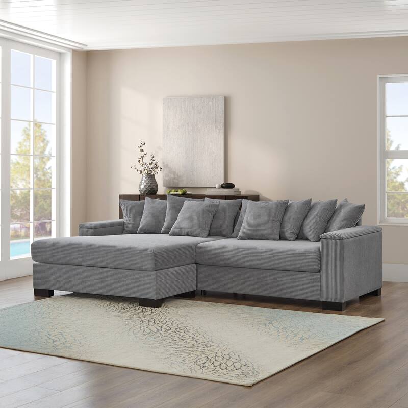 111" L Shaped Sectional Couch with Chaise Lounge and Storage Armrest