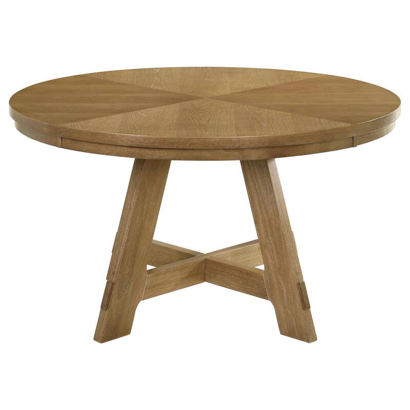 Danie Round Dining Table with Starburst Wedge Top, Brown Wood 54 Inch