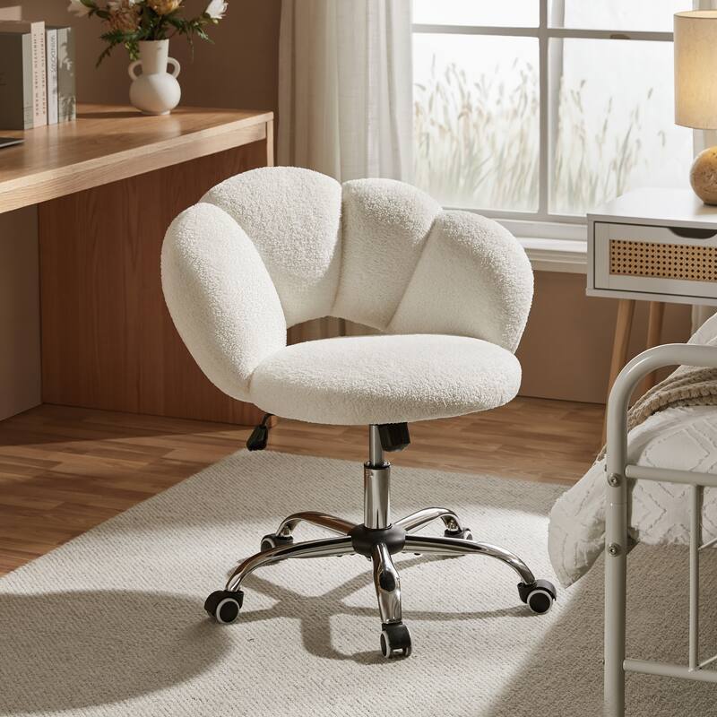 Yaheetech Upholstered Desk Chair Rolling Computer Chair with Cloud-shaped Backrest - White