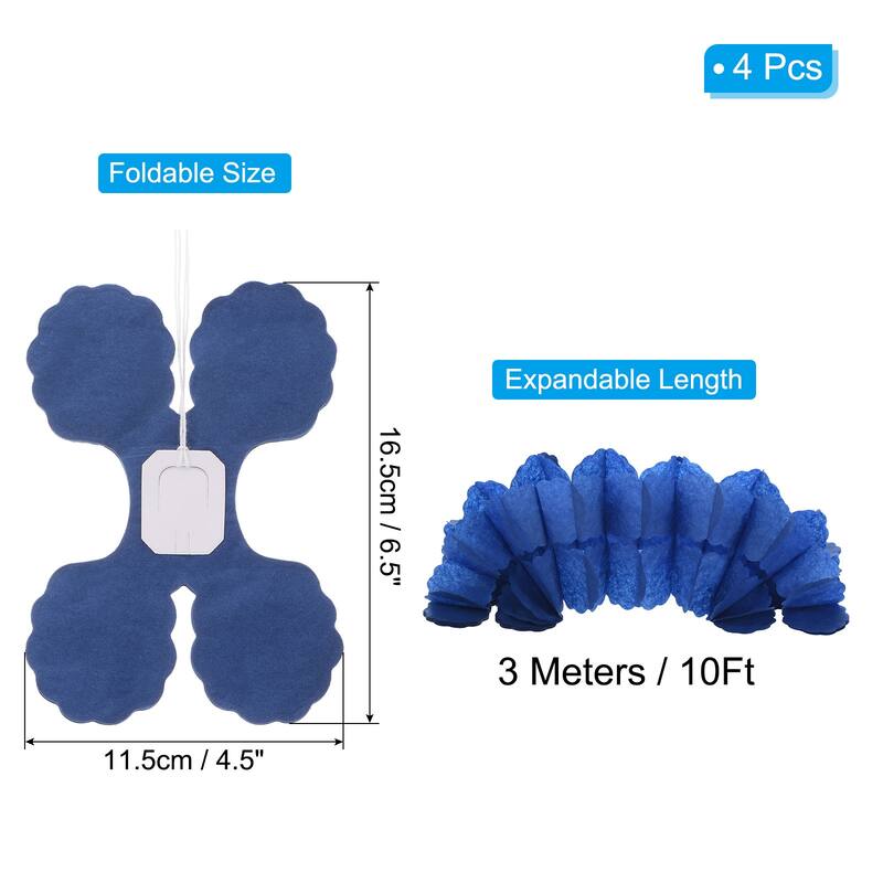 4Pcs Total 40Ft Four-Leaf Tissue Paper Garland Hanging Streamers - Navy Blue