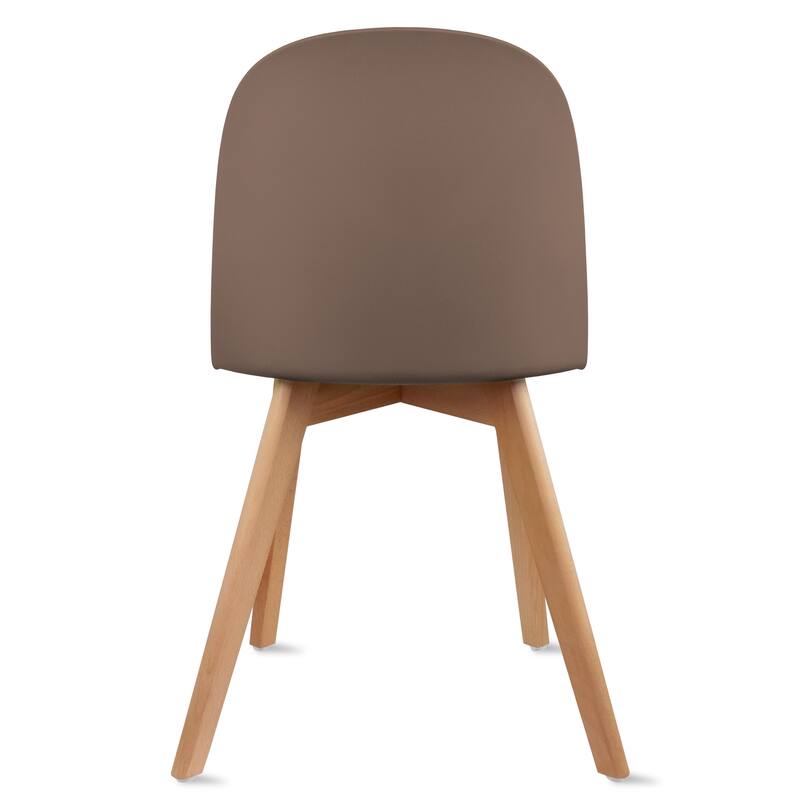 Set of 4 Plastic Dining Chairs Padded Cushion Faux Leather Wooden Legs For Kitchen Waiting Room Outdoor Party