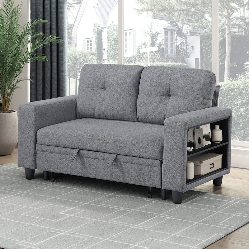 Hazel 56.5" Boucle 2-Seater Loveseat - Pull-out Bed, Shelves, USB Port