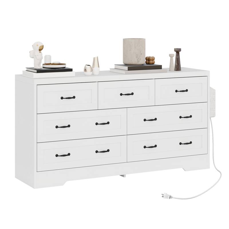 Moasis 6-Drawer 7-Drawer Double Dresser with Power Outlet and Organizer Bag