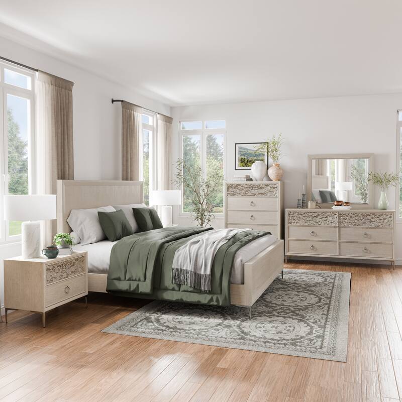 Furniture of America Fable Modern 6-Piece Solid Wood Panel Bedroom Set - Natural Oak - Queen