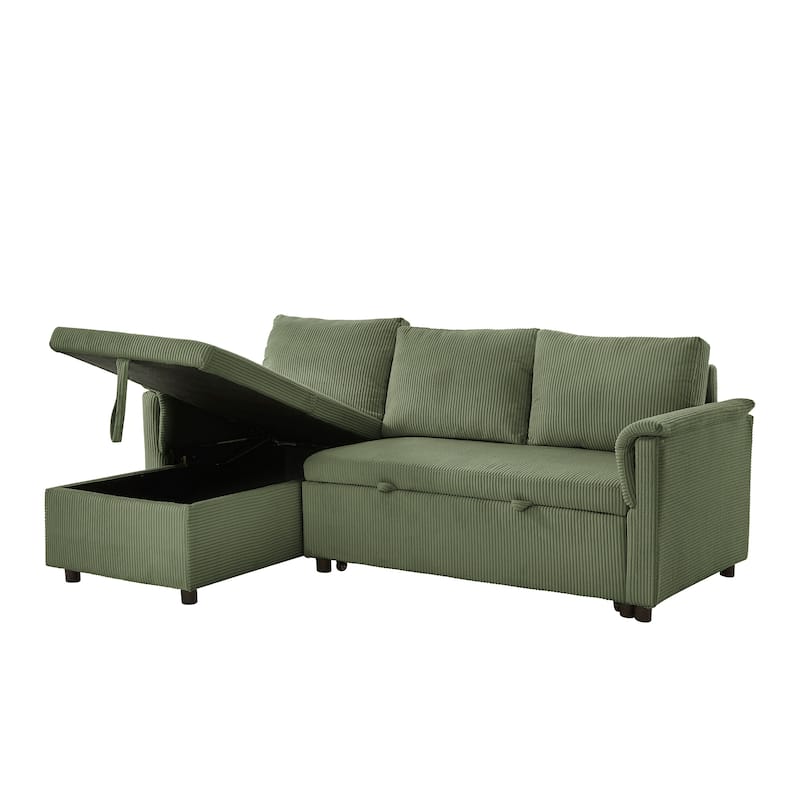 Pull-out Daybed L-Shaped Loveseat Sofa with Storage Chaise Lounge Convertible Sleeper Sofa Bed Tufted Upholstered Reclining