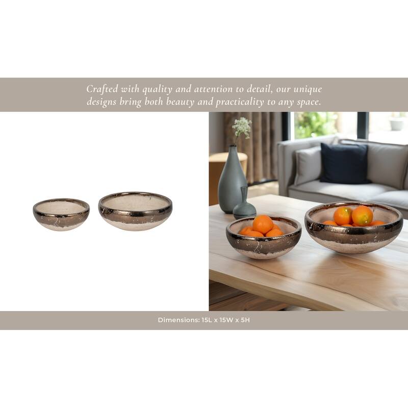 Pottery Decorative Bowls Handcrafted Detailing Casual Home (Set of 2)