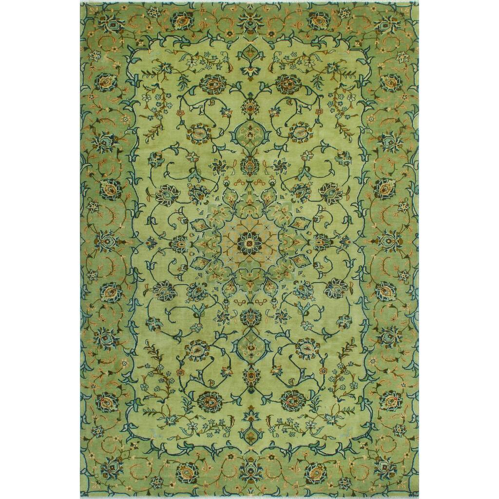 Fine Vintage Distressed Daphne Lt. Green/Green Rug - 6'6" x 9'10"