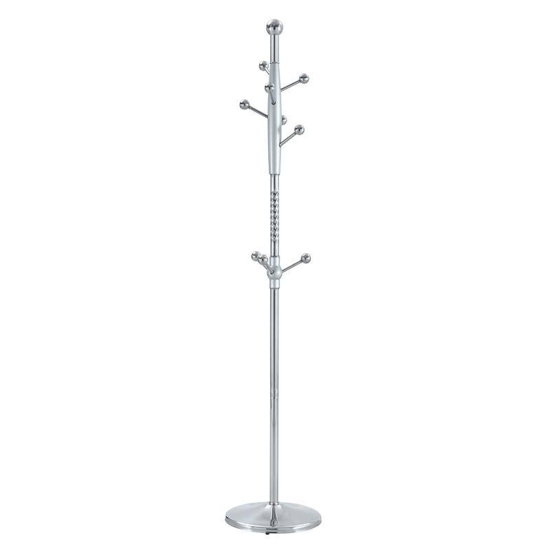 72" Silver Stainless Steel Coat Rack ,Solid Wood Brackets and Detachable Design