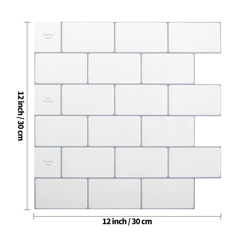 Art3d 12"x12" Backsplash Tile for Kitchen, Peel and Stick Subway Tiles,White with Grey Grout,10-Sheet