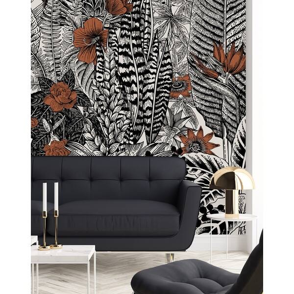 Black and White Leaves Wallpaper - Bed Bath & Beyond - 35647196