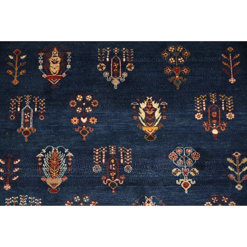 Hand Knotted Oriental 100% Wool Carpet Traditional Tribal Navy Blue & Blues Gabbeh (Qashqai) Area Rug - 6' 7'' X 4' 11''