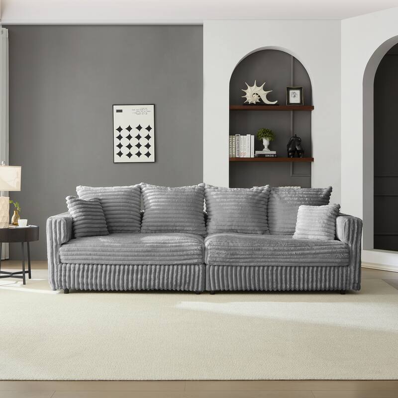 104.3" Plush Corduroy Cloud Couch, Modular Sectional Sofa with Pillows, Deep Seat Convertible Lounge Chair for Apartment