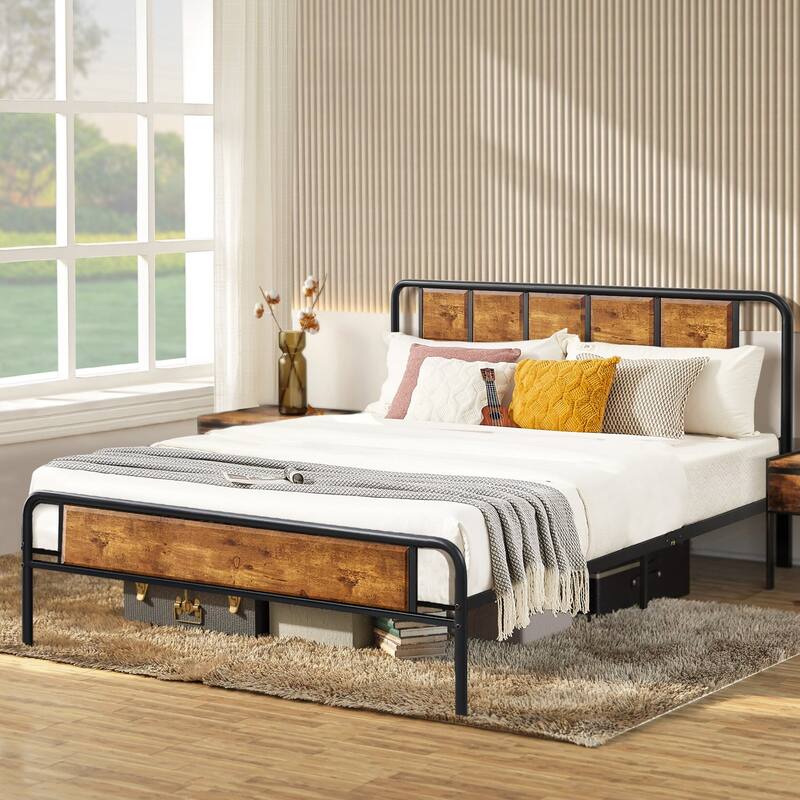 VECELO Platform Bed Frame with Wood Headboard,Twin/Full/Queen Size Bed