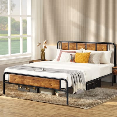 VECELO Platform Bed Frame with Wood Headboard,Twin/Full/Queen Size Bed
