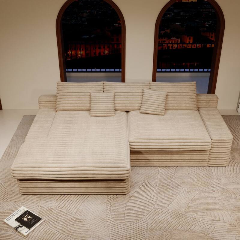 118.1" Modern 2-piece Plush Corduroy Sectional Sofa with Chaise Lounge