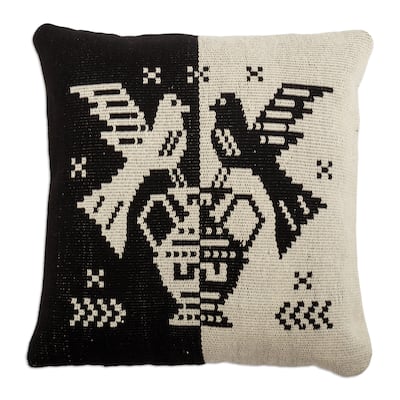 Novica Handmade Birds In Black Cotton Blend Cushion Cover
