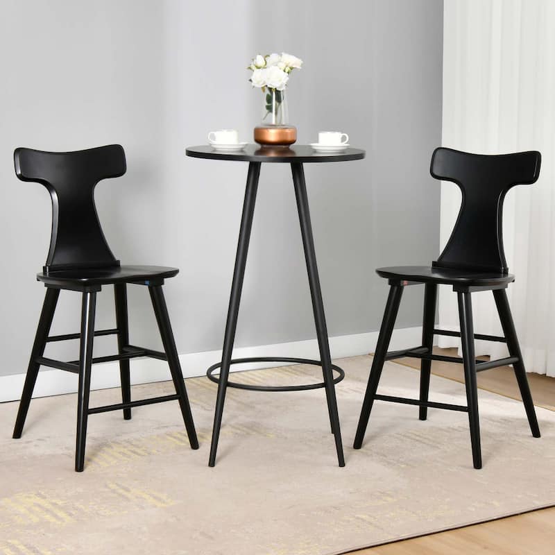 Wood 24'' Counter Stools with Curved Slat Back - Black