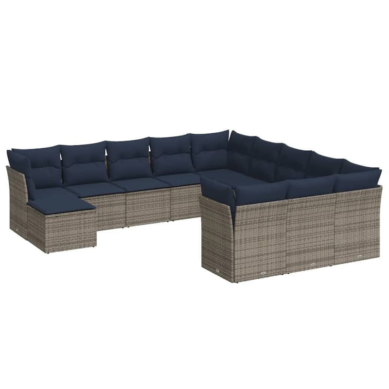 vidaXL Patio Sofa Set with Cushions Outdoor Conversation Furniture Poly Rattan - 24.4" x 24.4" x 27.2"