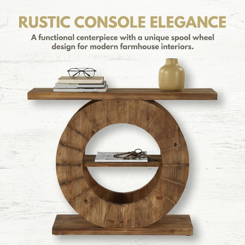 Solid Wood Console Table with Storage, Sofa Table with 3-Tier Shelves for Living Room, Hallway, Foyer