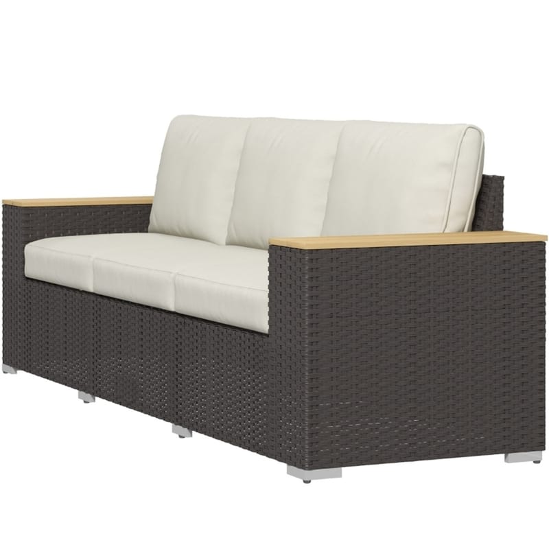 PE Rattan 3-Seat Outdoor Sofa with Cushions and Steel Frame - 89" W x 27.6" D x 28.1” H - White-Brown