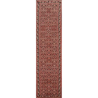 Hand Knotted Oriental 100% Wool Carpet Traditional Geometric Black Karabagh Runner Rug - 19' 1'' X 3' 7''