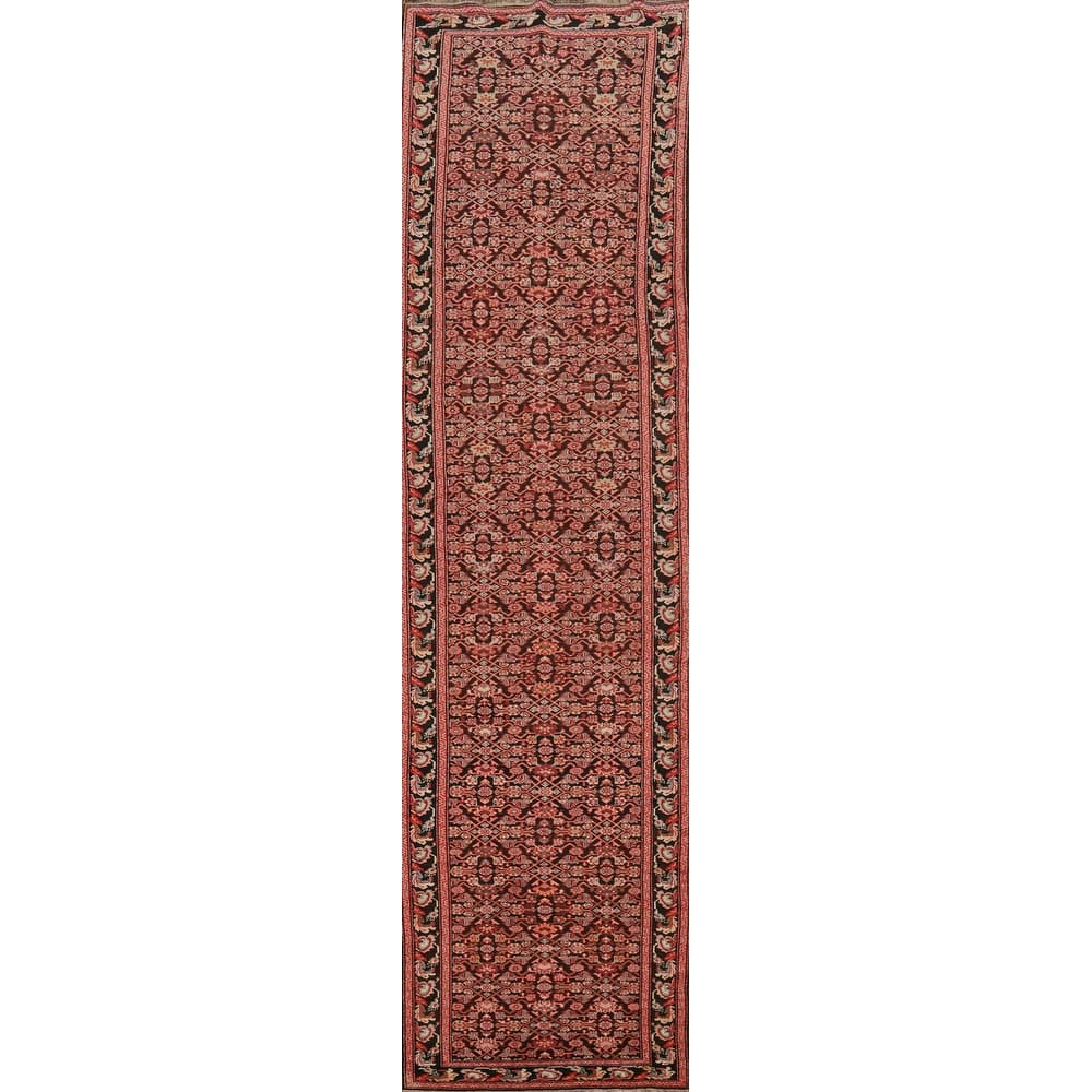 Hand Knotted Oriental 100% Wool Carpet Traditional Geometric Black Karabagh Runner Rug - 19' 1'' X 3' 7''