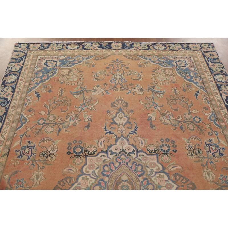 Hand Knotted Oriental 100% Wool Carpet Traditional Floral Oranges & Rust Mashad Area Rug - 9' 1'' X 5' 10''