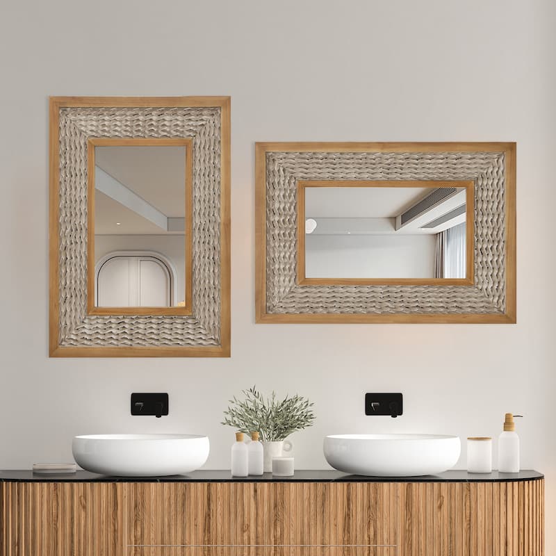 Rustic Farmhouse Wall Mirror, Natural Wood Decorative Vanity Mirror for Bedroom, Living Room, Bathroom, Entryway