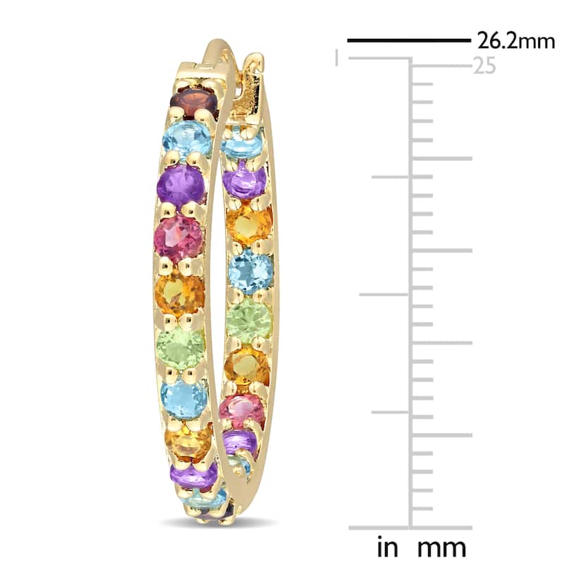 Miadora Multi-Color Gemstone Hoop Earrings in Yellow Plated Sterling Silver