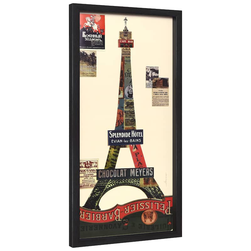 "Eiffel Tower" Alex Zeng's dimensional collage, under glass & a black shadow box frame