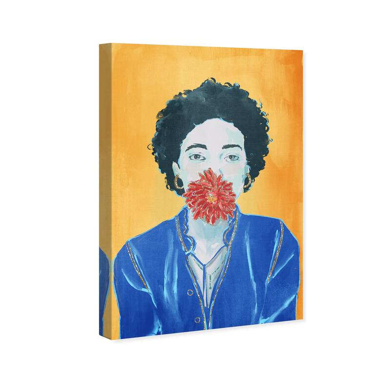 Wynwood Studio Canvas Floral and Botanical Silence with a Flower Golden Blue and Modern & Contemporary Wall Art Canvas Print