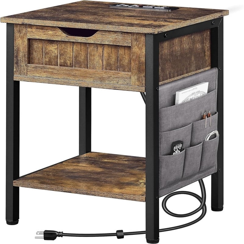 Nightstand with Charging Station - Rustic Brown