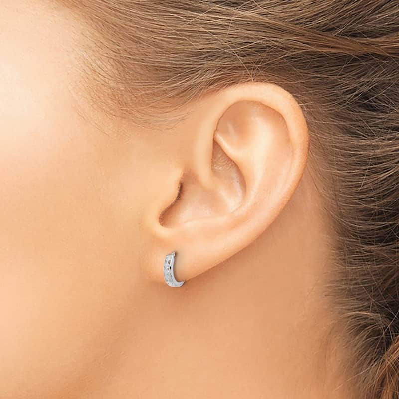 Curata 14k White Gold 8x4mm Open Lace Hinged Huggies Hoop Earrings