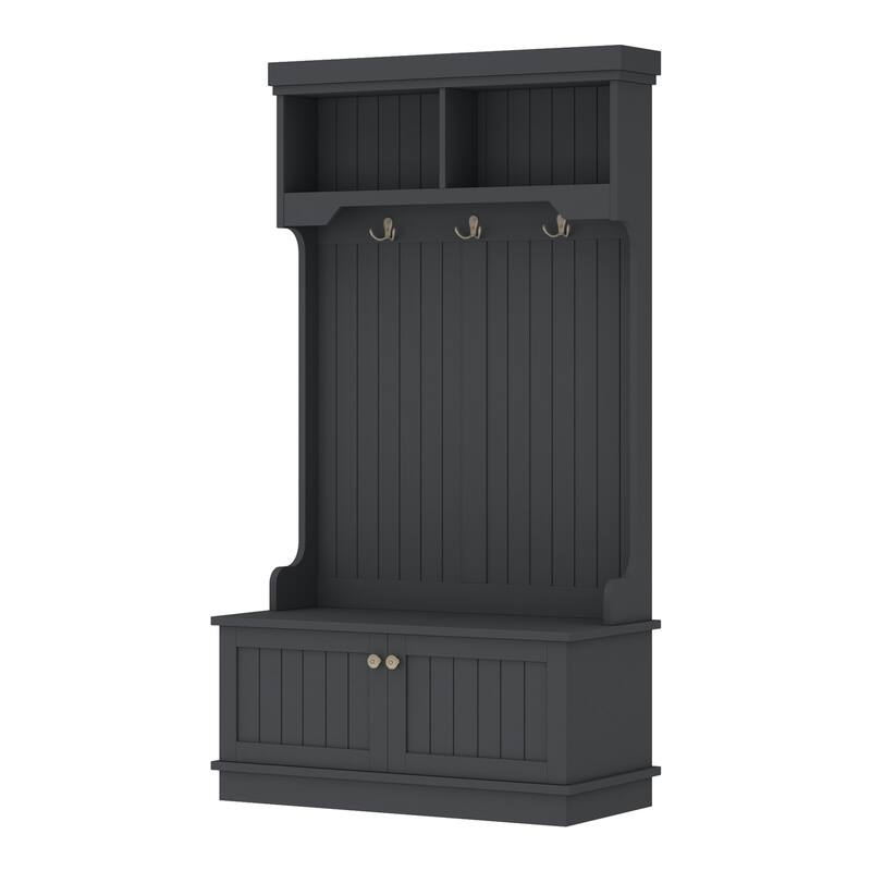35.4" 4-in-1 Hall Tree with Bench, Shoe Storage, Hooks & Open Shelves, Entryway & Mudroom Organizer