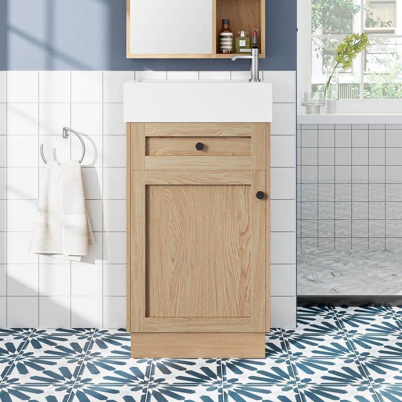 18.5" Bathroom Vanity with Reversible Resin Sink, Adjustable Shelf