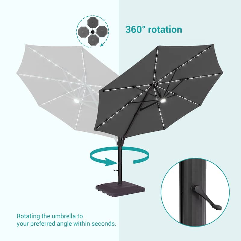 Bonosuki 11Ft Aluminum LED Cantilever Patio Umbrella with Base for Patio Deck Garden